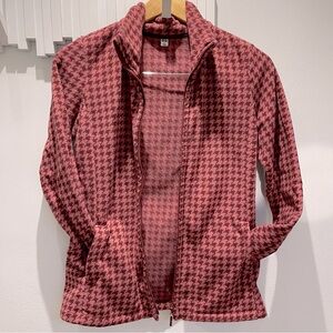 Uniqlo Houdstooth muted pink zipper fleece - two pockets, size Small